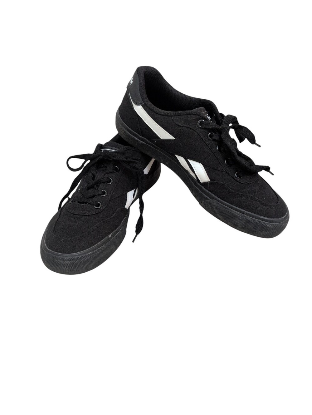 Reebok Classic Black Sneaker, Canvas Gym Shoes,  White Stripes, Women's Size 8.5